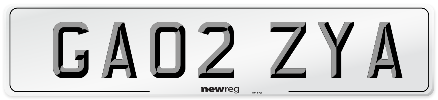 GA02 ZYA Number Plate from New Reg